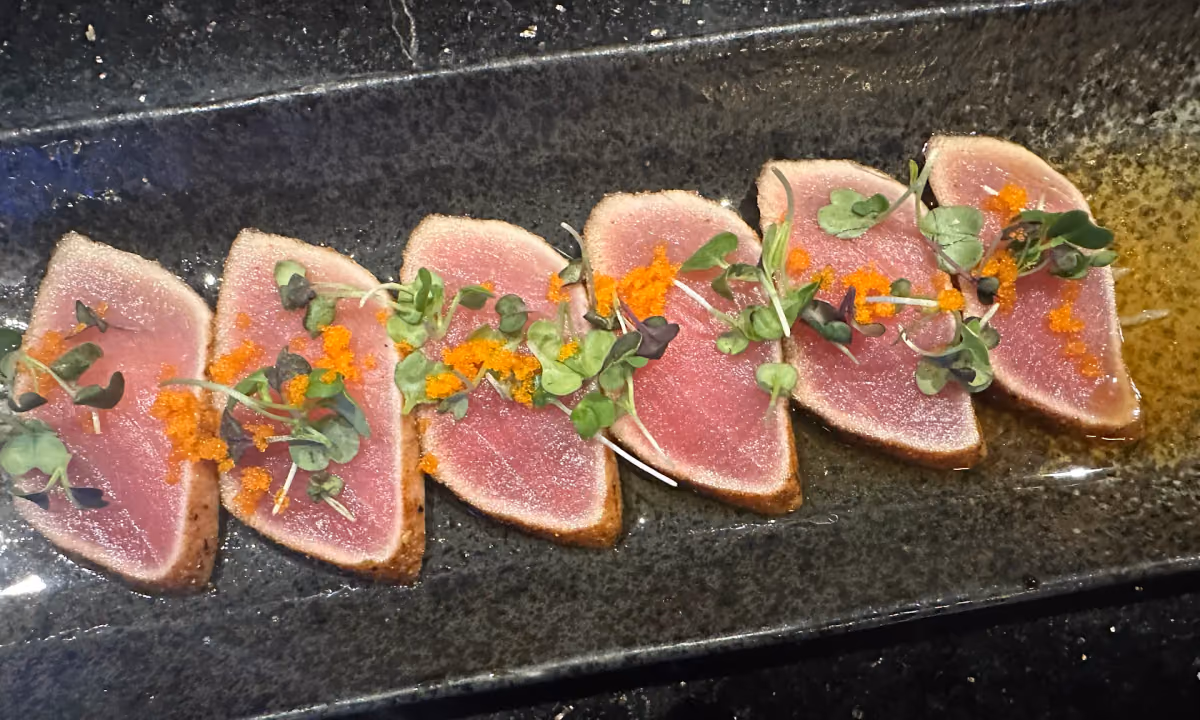A seared tuna plate from Mido's sushi bar